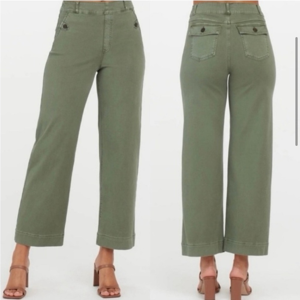 Spanx Wide Leg Cropped Pant Olive Green Size Medium